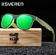 Men Women Bamboo Wood Polarized Sunglasses Wooden Temple Square Glasses UV400