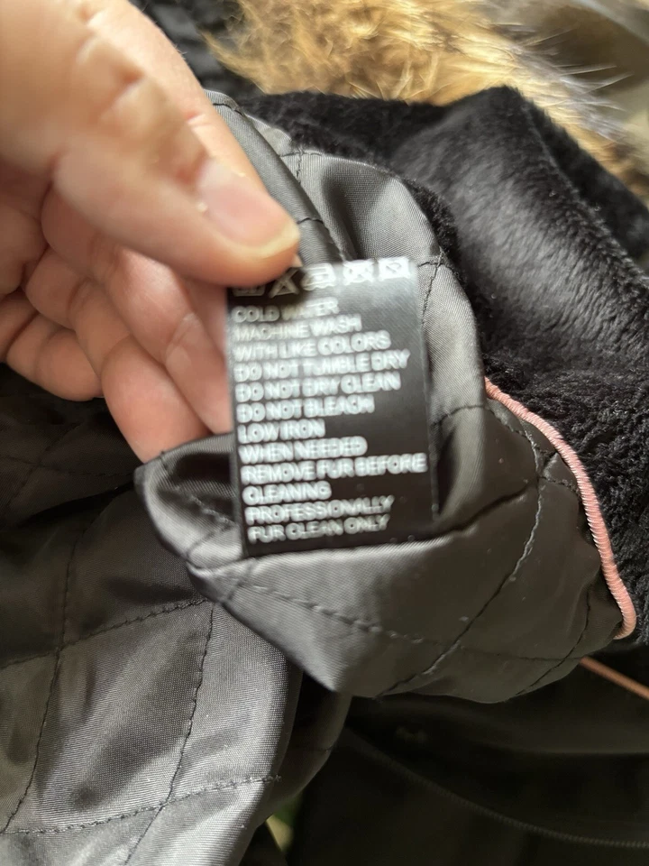 Ellen Tracy компании пальто длинный полный молнии лоскутное одеяло подкладка енота меха черный размер большой - Изображение 4 из 4