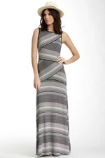 Max Studio Patchwork Stripe Maxi Dress, Black White Stripe, XS