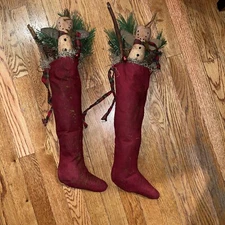 RARE Set 2 Handmade Primitive Folk Art Moses Allen Collectible Snowman Stocking