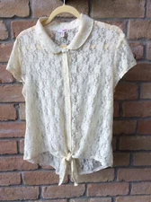 Bongo Ivory Sheer Lace Top Shirt Sz L Cottagecore Prairie Boho Y2K 