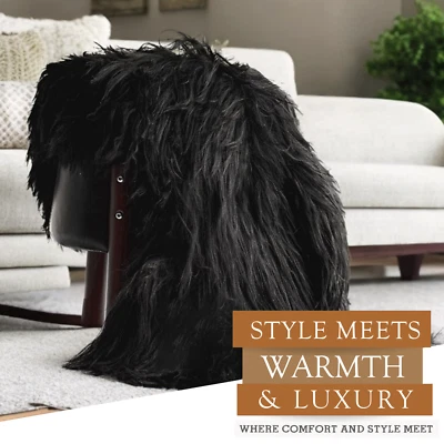 LUXURY COWHIDES Real Icelandic Sheepskin Rug Natural Black - Size 2 x 3-4'