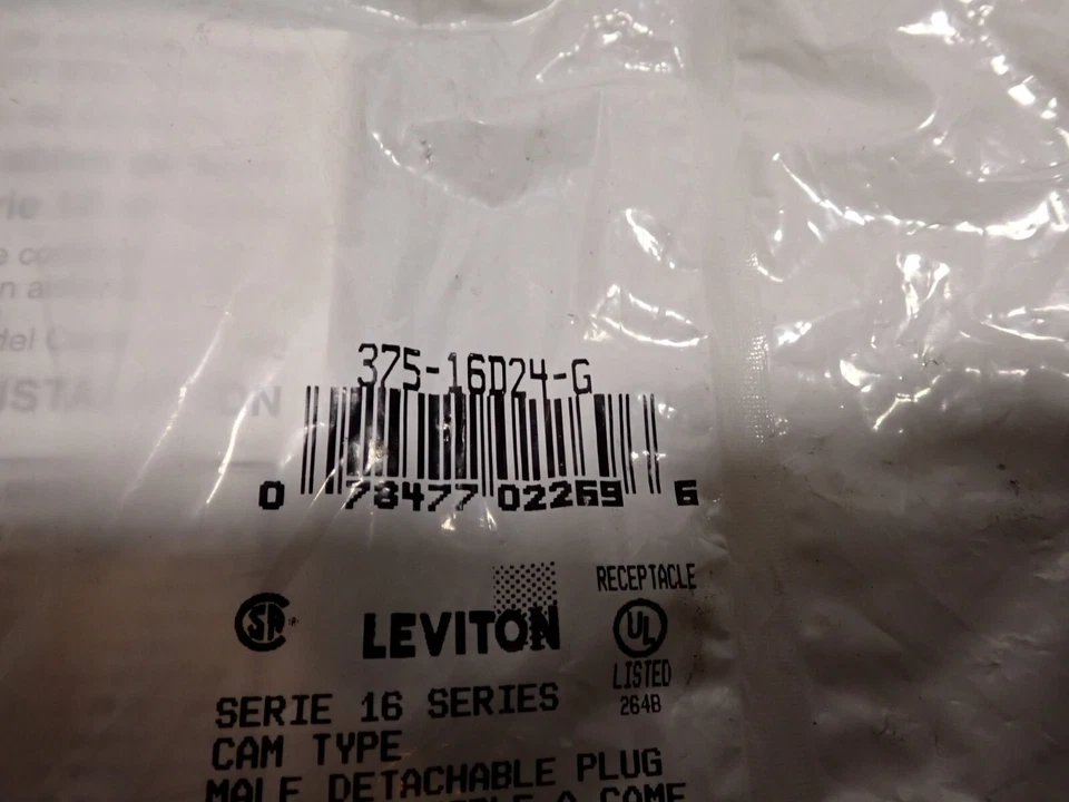 1 NUEVO Leviton 375-16D24-G Macho Desmontable Enchufe Tipo Cámara  Foto 2 de 4