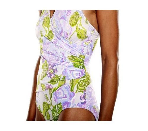 全新带标签 SAACMIZRAHILIVE Carolina 花卉侧皱吊带泳装,尺寸 12 $96 — 第 2/3 张图片