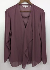 Foxcroft Women’s 18 Ashleigh Chiffon Ruffle Front Blouses Mauve Top Tank Top