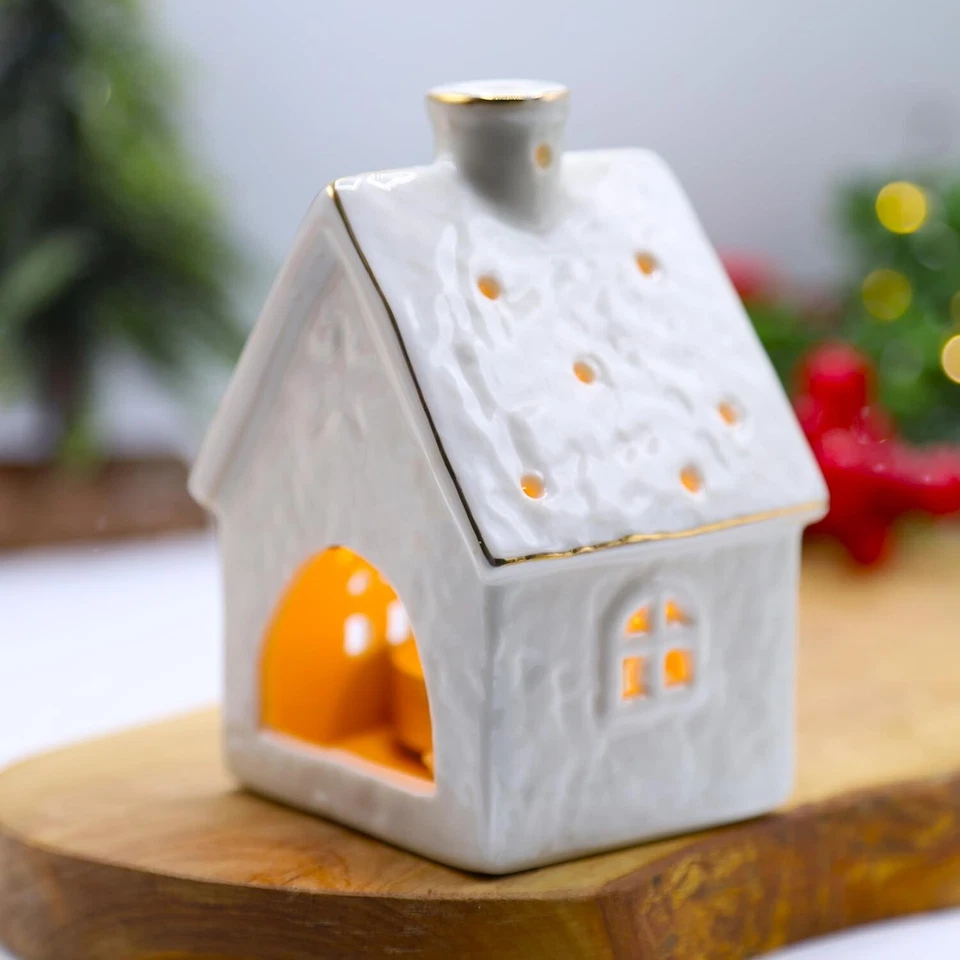 Ceramic White Tealight House Indoor Tealight Holder Xmas Festive Gift Home Decor - Image 2 of 4