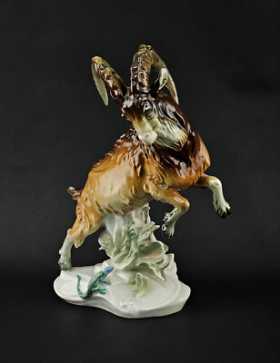 a-9440072 Ens Porzellan Figur Steinbock mit Eidechse blaue Mühle H31cm