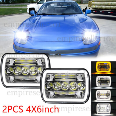 Pair DOT 60W 4x6inch Rectangular Led Headlights Hi/Lo DRL for Mit ...
