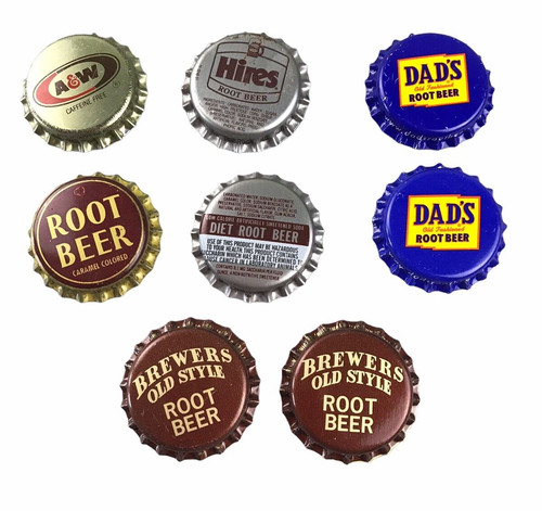 Lot of 8 Unused Root Beer Metal Soda Bottle Caps A&W Hires Dad's Brewers & More