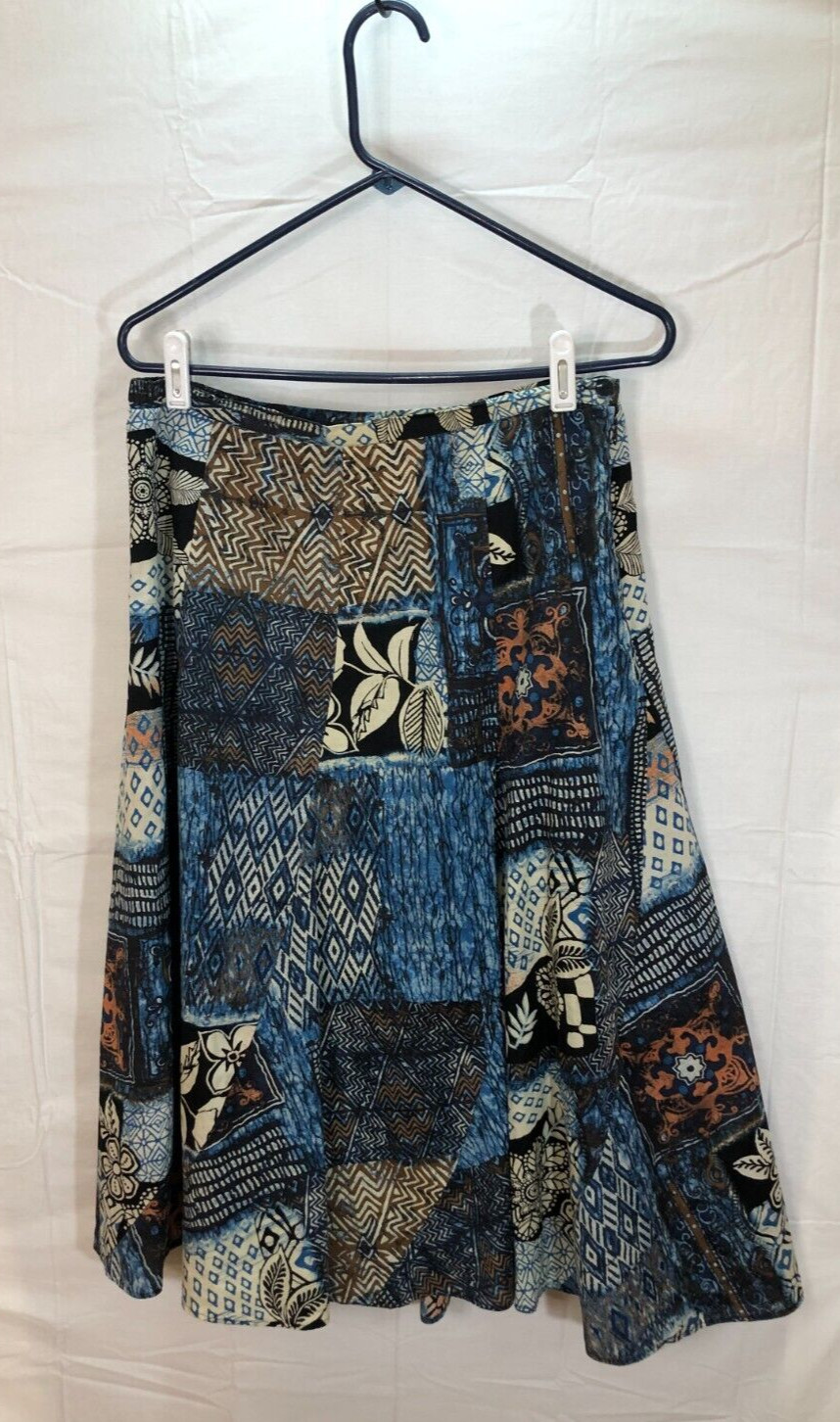 Chico's Lined Midi Patchwork Floral Geometric Ski… - image 1