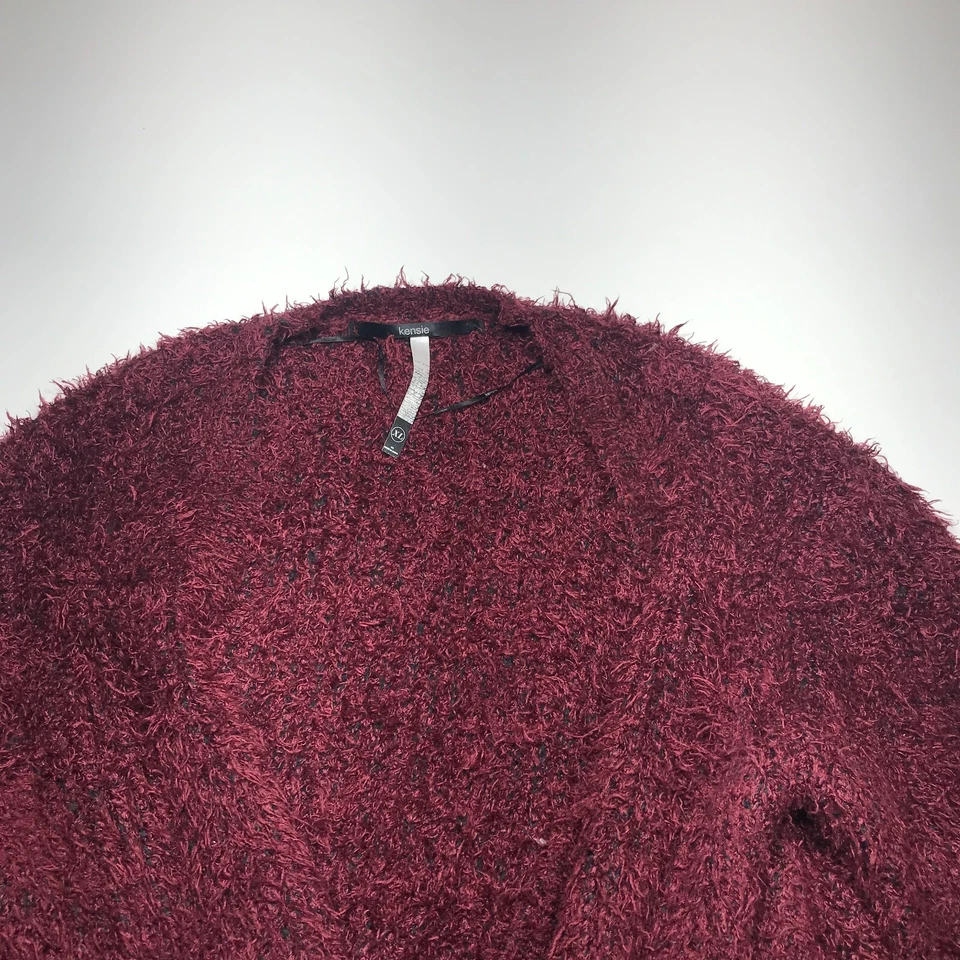 Cárdigan Suéter Kensie Para Mujer XL Difuso Suave Frente Abierto Rojo Granate Comodidad Foto 3 de 4