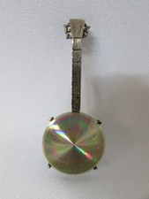 Pin Banjo Brooch Music Musial Instrument Iridescent Rainbow Colors VTG Unique