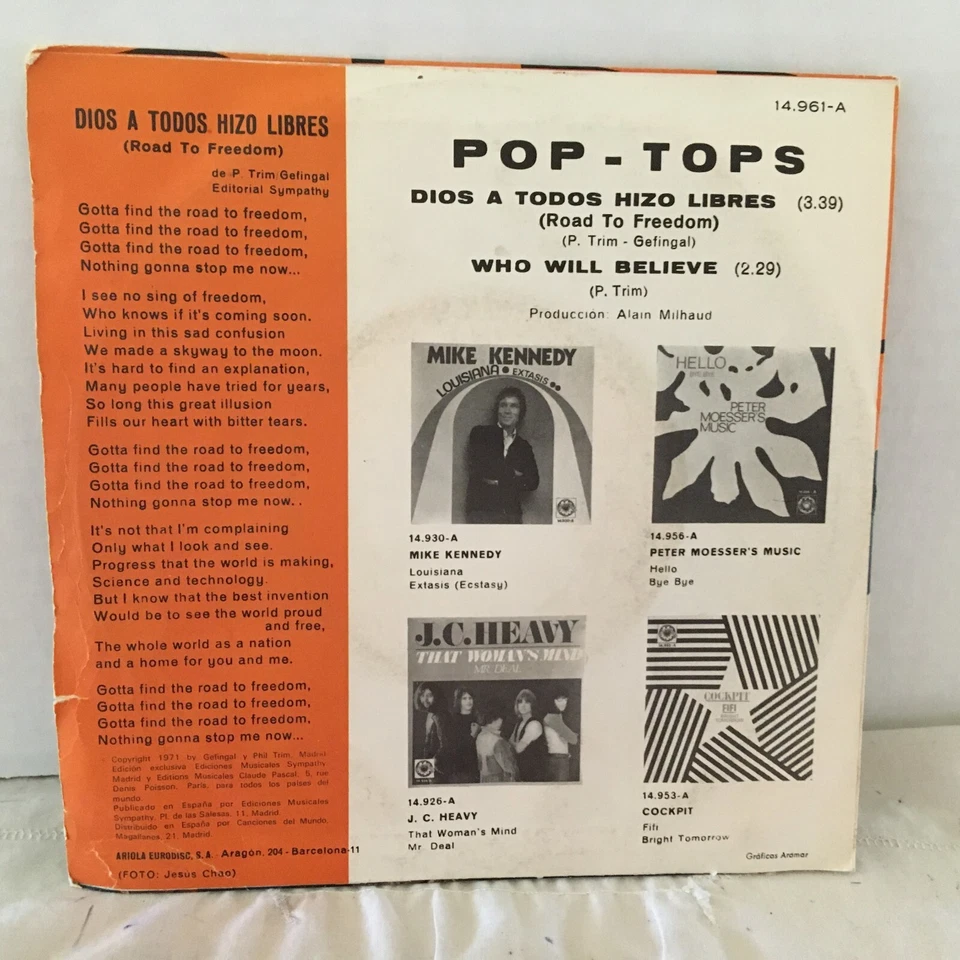 POP - TOPS   45   SINGLE / DIOS A TODOS HIZO LIBRES  / WHO WILL BELIEVE Foto 2 de 2