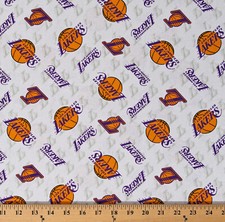 Cotton Los Angeles Lakers White NBA Basketball Sports Team Fabric Print D670.13