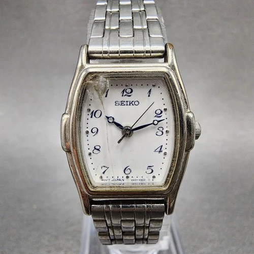 Seiko Watch Women 21mm White Dial Silver Tone Rectangle V401-6250 New Battery