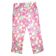 VTG Lilly Pulitzer Rock-a-hula cropped pants pink lime green monkey Hawaiian s 4