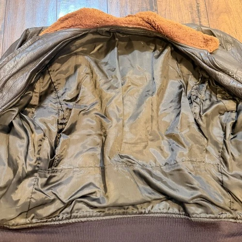 U.S. Military B-3 Brown Leather Bomber Jacket Fur Trim Zip Wool Lined Pockets 42 image 4