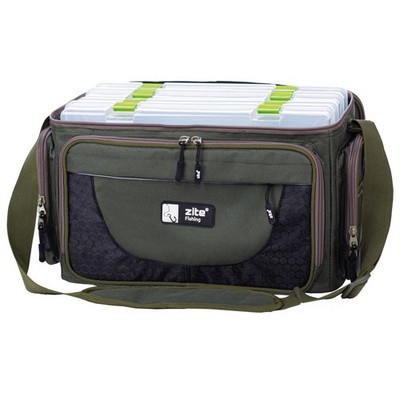 Zite Fishing Angeltasche mit Tragegurt und 4 Kunstköderboxen 43 x 26 x 26