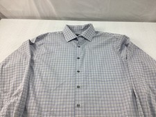 Van Heusen Shirt Mens 17.5 34 XL Blue Check Flex Button u