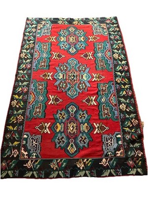 Vintage Turkish Kilim Wool Rugs, Large Boho Kelim, Handmade Carpet 122 x 82 
