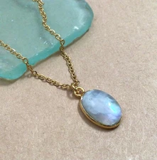 NATURAL  MOONSTONE ARTISAN HANDMADE SUNDANCE CHARM NECKLACE GOLD PLATED JEWELRY