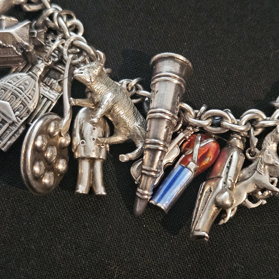 Vintage Sterling Silver Charm Bracelet W/31 Unique Charms | eBay