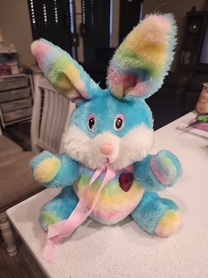 Vintage Goffa Toys Easter Bunny Rabbit Plush Plastic Heart Rainbow 15''