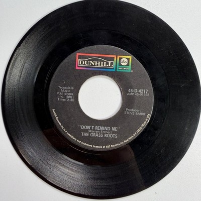 The Grass Roots   Don't Remind Me 7'' Record 1969 Dunhill Pop Rock 45 RPM