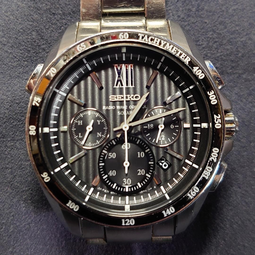Seiko Brightz 8B82-0AL0 Quartz Radio Wave Solar Chronograph Watch Used From Jap image 4