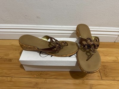 Onyx Pansy Bronze metallic Leather Slip on Sandals stud details women's 9