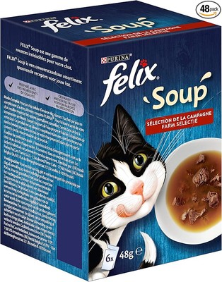 FELIX Soup, Suppe für Katzen mit zarten Stückchen, Geschmacksvielfalt vom Land,