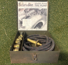 SCHRADER SPARK PLUG TIRE PUMP KIT - Vintage Tool CLASSIC Antique CAR BROOKLYN NY