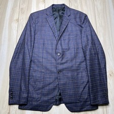 Theory Windowpane Plaid Flannel Wool Sport Coat Blazer Mens Size 40R Gray