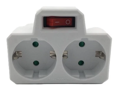 MARKENLOS 2-fach Steckdosenadapter Mehrfachstecker mit Schalter Schutzkontakt 16A 250V