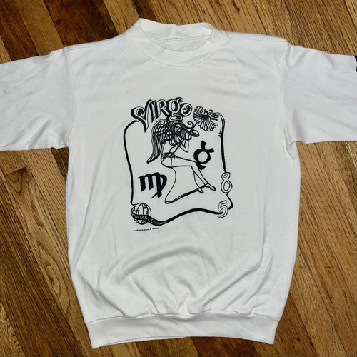 Vintage 70s Virgo Crewneck Sweatshirt 1974 Zodiac Astrology Hippie Flower Fairy - Picture 1 of 8