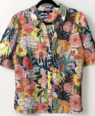 Lior Paris Women s Top Blouse Boho Colorful Floral Eyelet Medium NWT