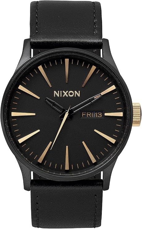 Nixon Sentry Leather Watch Wristwatch Matte Black/Gold