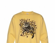 Vintage Cat Graphic Crewneck Sweatshirt Medium Yellow Cottagecore Cozy Animal