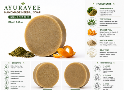 #ad AYURAVEE Handmade Neem amp; Tea Tree Goat Milk Soap for Oily amp; Acne Prone Skin 100g $8.00