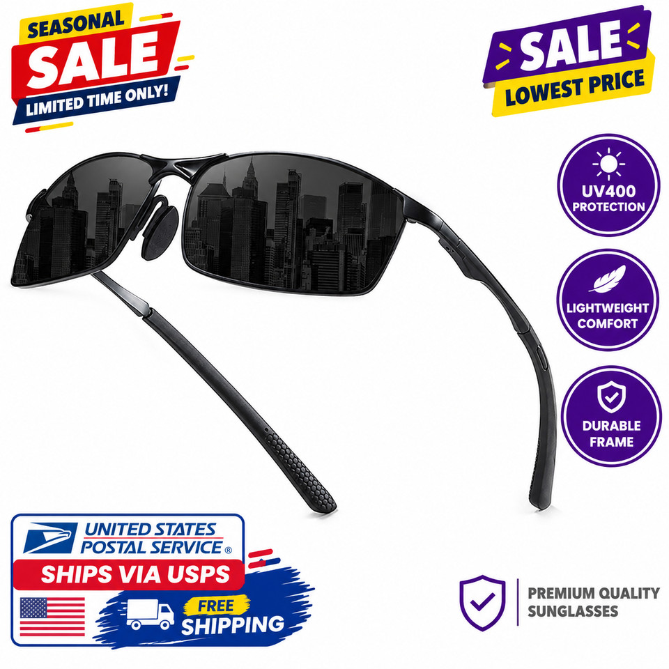 Photochromic Sunglasses Men Ultra Lightweight Rectangular Polarized Glasses