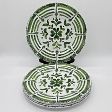 Set of 4 MIKASA Merenda Green Floral Melamine Dinner Plates 10 3/4”