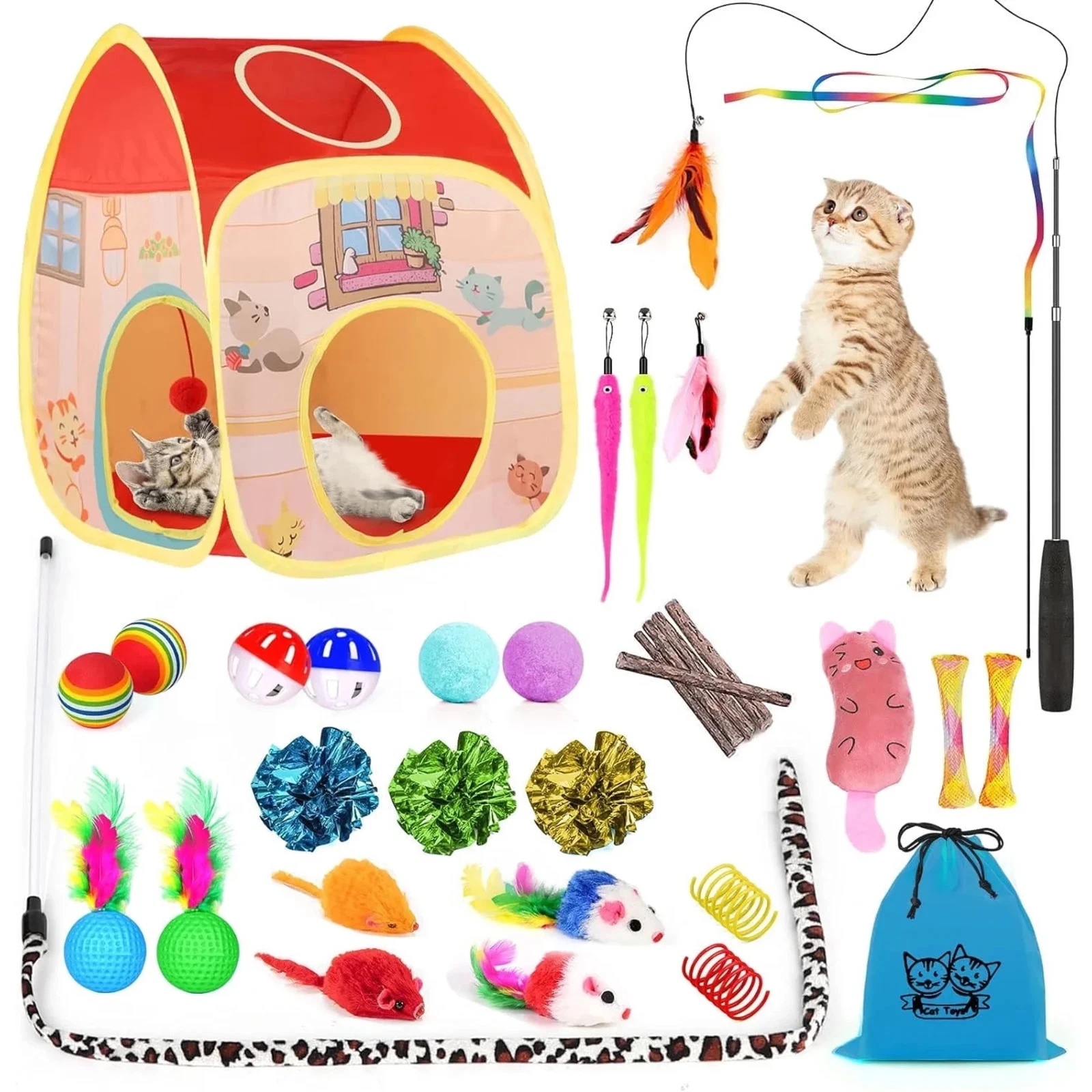 TAIMASI 34Pcs Cat Toys Kitten Toys, Interactive Kitty Toys with Collapsible Cat