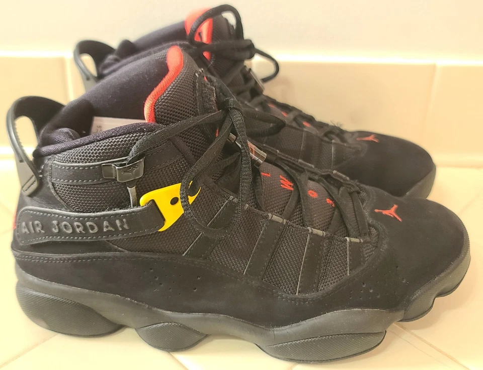 Air Jordan 6 Anillos Negro Rojo Azufre Para Hombre Talla 7.5 Foto 3 de 4