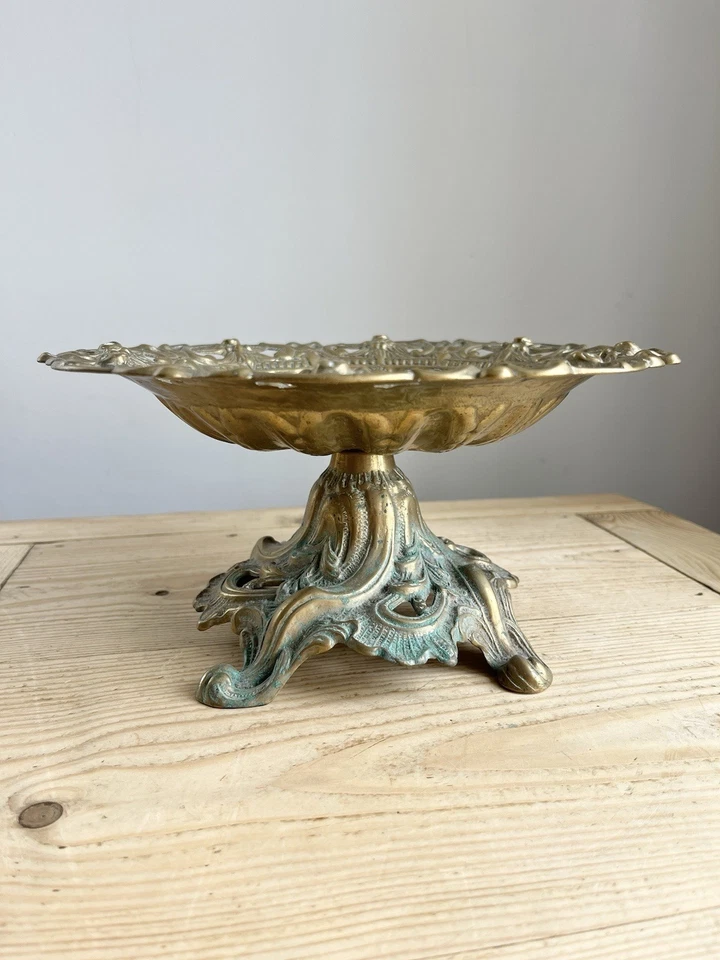 Vintage Antique Baroque Italian Brass Cherub Pedestal, Epergne, Fruit Bowl, Gold - Image 4 of 4