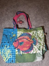 Paul Brent Fantasea Beaded Fish Bag Beach Tote Over Night Bag 