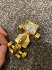 Heavy Novelty Miniature Racing Car Clock  Gold Plated Solid Brass