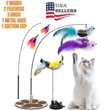 Interactive Cat Toy for Indoor Metal Base, Suction Cup bird hunting feather wand