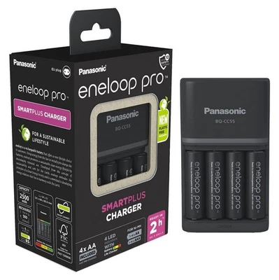Caricabatterie PANASONIC ENELOOP PRO BQ-CC55E +4 Batterie Pile Stilo AA BK-3HCDE