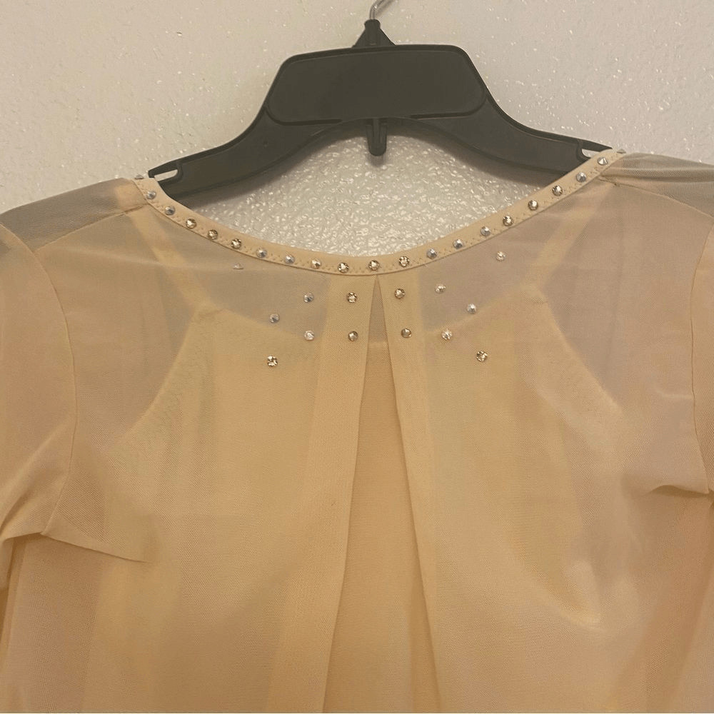Custom solo dance costume lyrical mesh dress rhinestone ivory yellow nude illusi image 7