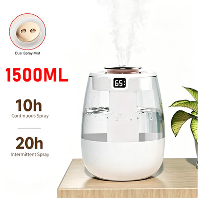 1.5L bedroom humidifier dual-nozzle digital display humidifier LED light Indoor